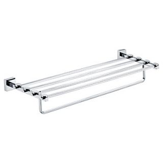 Contemporary Chrome Finished Solid Brass Bathroom Shelf With Towel Bar
