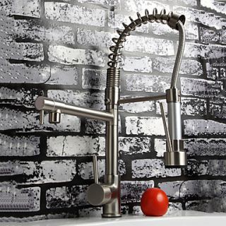Solid Brass Spring Pull Out Kitchen Faucet   Polished Nickel Finish