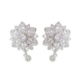 Unique White Platinum Plated With Flower Shape Cubic Zirconia Earrings