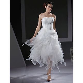A line / Ball Gown Strapless Asymmetrical Organza Wedding Dress