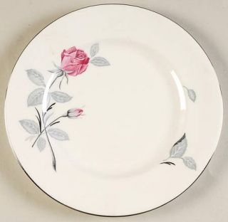 Zylstra Trent Rose Salad Plate, Fine China Dinnerware   Pink Rosebud, Gray Leave