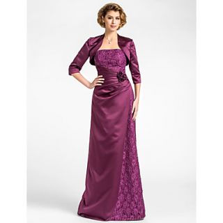 Sheath/Column Strapless Floor length Lace And Satin Mother of the Bride Dress With A Wrap
