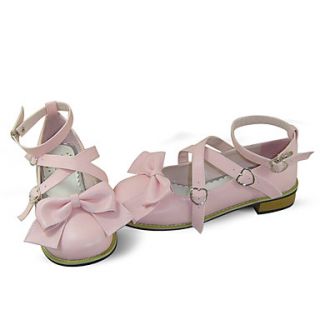 Pink PU Leather Flat Simple Sweet Lolita Shoes with Bow