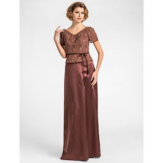 Sheath/Column V neck Floor length Lace And Stretch Satin Mother of the Bride Dress