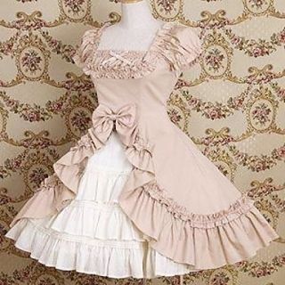 Short Sleeve Knee length Cotton Bow and Ruffle Princess Lolita Dress