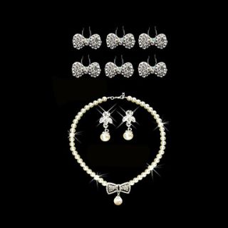 Beautiful Alloy With Rhinestones/Imitation Pearl Set(Necklace/Earrings/Hair Combs)