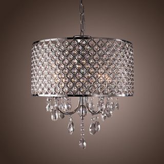 Modern 4   Light Pendant Lights with Crystal Drops in Round