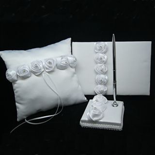 White Ring Pillow With Guest Book and Pen Set (3 Pieces)