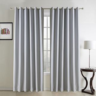 (One Pair) Classic Grey Solid Polyester Room Darkening Curtain