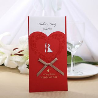 Personalized Red Wedding Invitation With Ribbon Bow(Set of 50)