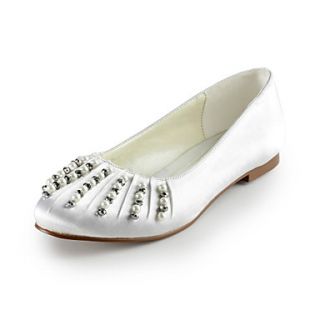 Satin Flat Heel Closed Toe With Imitation Pearl Wedding Party Womens Shoes