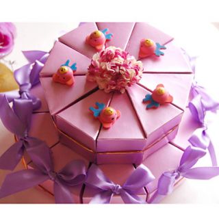 Lilac Card Paper Wedding Favor Boxes With Ribbon And Bears (Set of 20)