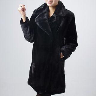Long Sleeve Turndown Collar Evening/ Career Imitation Mink Fur Coat