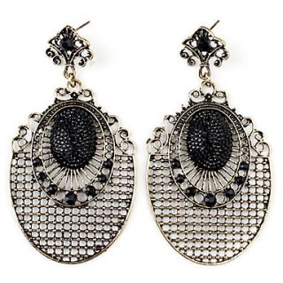 Ellipse with Grid pattern Style Retro Earrings for Women (Black)
