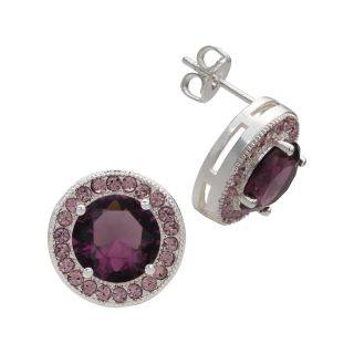 Bridge Jewelry Pure Silver Plated Round Purple Crystal Earrings