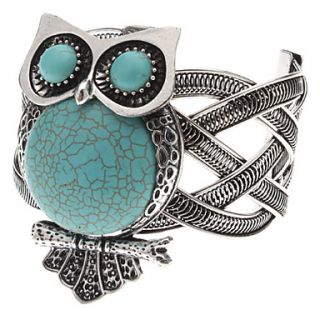 Fat And Logy Owl Pattern Tibetan Silver Turquoise Bracelet