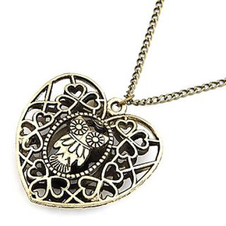 Womens Alloy Bronze Hollow Loving Heart Long Necklace with a Bear