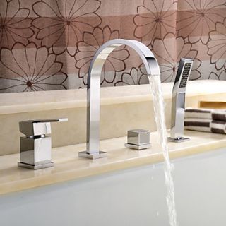 ContemporaryTwo Handles Widespread Chrome Finish With Brass Handled Shower Head Tub Faucet