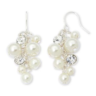Vieste Silver Tone Simulated Pearl & Crystal Shaky Earrings, White