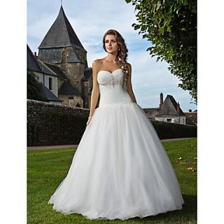 A line Sweetheart Strapless Floor length Tulle Wedding Dress