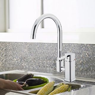 Solid Brass Chrome Finish Contemporary Single Handle Kitchen Faucet