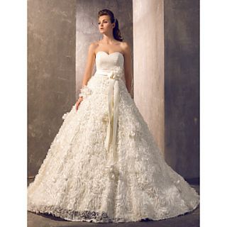 Free Custom measurements A line Princess Sweetheart Court Train Lace And Satin Wedding Dress (492770)