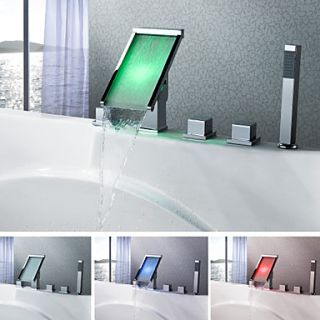 Contemporary Waterfall Color Changing LED Tub Faucet Chrome Finish