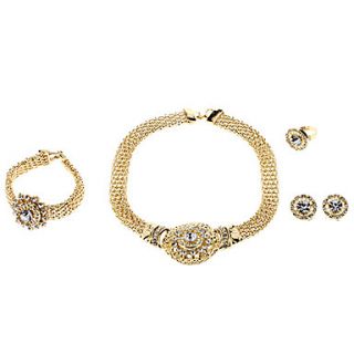 Elegant Flower Pattern Rhinestone Studded Jewelry Set