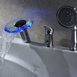 Hydroelectric Power LED Waterfall Two Handles Glass Tub Faucet With Hand Shower
