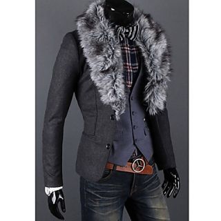 Mens Tweed Slim Blazer with Detachable Faux Fur Collar