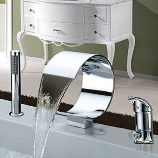 Widespread Contemporary Two Handles Chrome Finish Waterfall Tub Faucet With Handshower