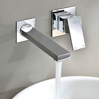Contemporary Chrome Finish Single Handle Wall Mount Widespread Bathroom Sink Faucet