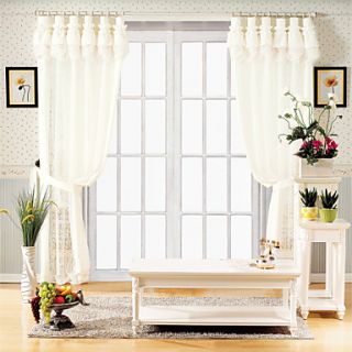 (One Pair) Country White Print Sheer Curtain