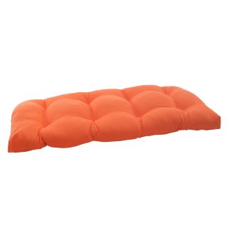 Pillow Perfect Orange Outdoor Loveseat Cushion (Orange Closure Sewn Seam ClosureUV Protection Yes Weather Resistant Yes Care instructions Spot Clean or Hand Wash Fabric with Mild Detergent. Dimensions 44 inches long x 19 inches wide x 5inches deep We