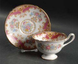 Shelley Sheraton Pink (#13289,Scallop) Footed Cup & Saucer Set, Fine China Dinne