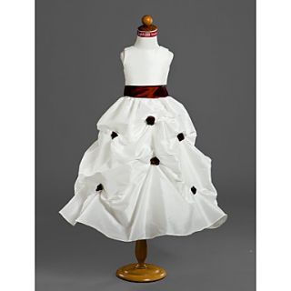 Ball Gown Jewel Tea length Taffeta Flower Girl Dress