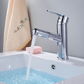 Contemporary Chrome Finish Pull Out Single Handle Bathroom Sink Faucet
