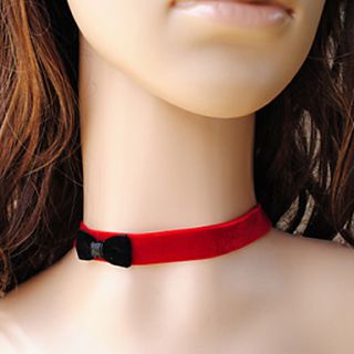 Womens Gothic Red Bow Black Velvet Ribbon Necklace