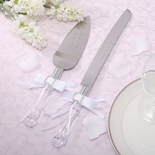 Personalized Satin Bowknot Wedding Cake Knife And Server Set