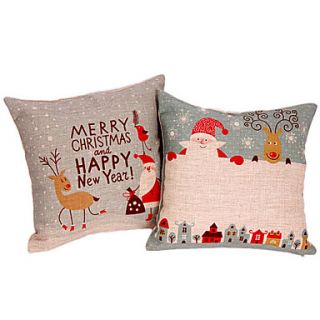 Set of 2 Cartoon Christmas Cotton/Linen Decorative Pillow Cover