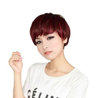 Capless Short Auburn Red Curly Synthetic Wigs Side Bang