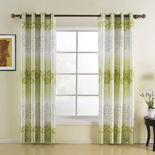 (One Pair) Fresh Green Leaf Energy Saving Curtain