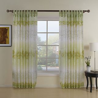 (One Pair) Green Leaf Country Sheer Curtain