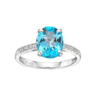 Sterling Silver Oval Blue Topaz & White Sapphire Ring, Womens