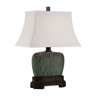 Quoizel Niagra Table Lamp (CeramicNumber of lights One (1)Requires one (1) 150 watt A21 medium base 3 way bulb (not included) Dimensions 24 inches high x 17 inches wideShade 17 inches wide x 11 inches high x 11 inches deepWeight 8.5 pounds)