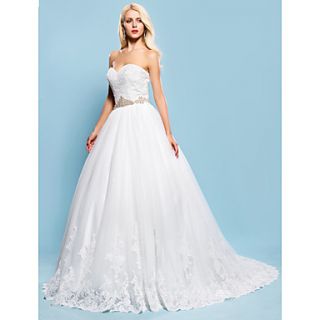 Ball Gown Sweetheart Chapel Train Lace And Tulle Wedding Dress