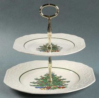 Cuthbertson Dickens Embossed Christmas Cream 2 Tiered Serving Tray (Dinner & Sal