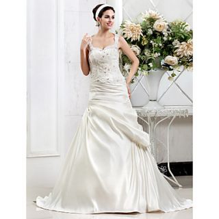 A line Sweetheart Court Train Lace And Satin Wedding Dress