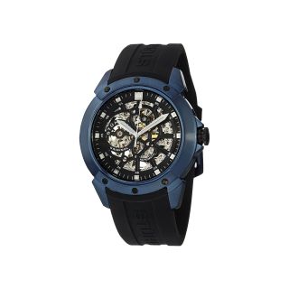 STUHRLING Mens Blue Stainless Steel Skeleton Face Automatic Watch