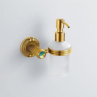 Antique Style Colorful Crystal Decorated Ti PAD Finish Brass Round Shape Liquid Soap Dispenser Rack